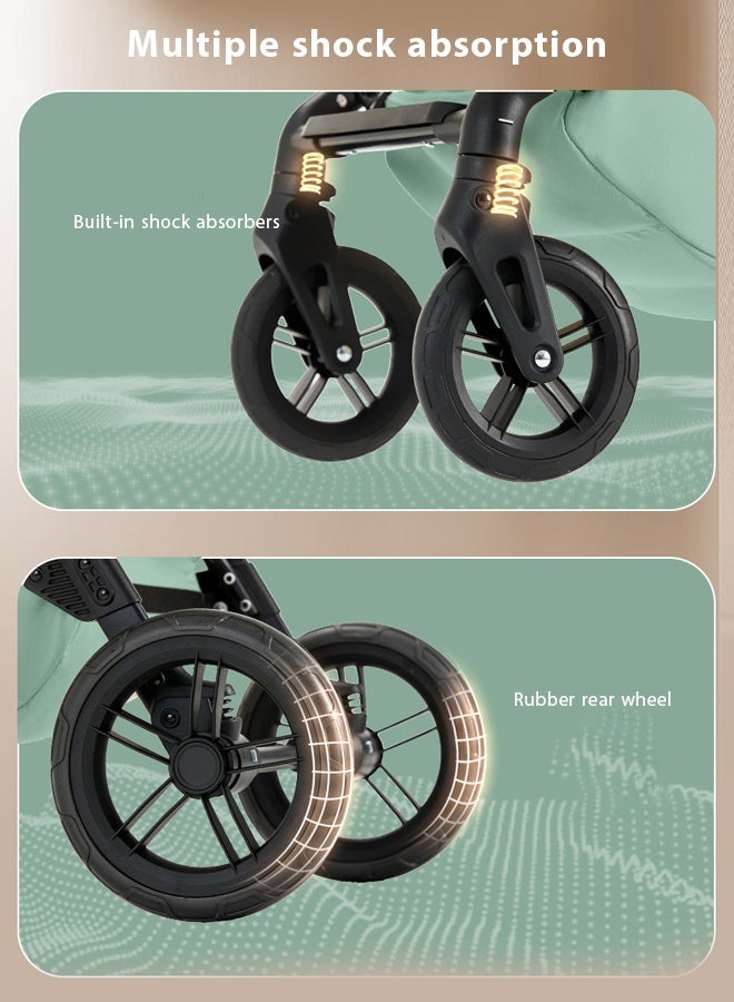 Kidilo 3-In-1 Baby Stroller, Multifunctional Newborn Travel Cabin, One-Hand Folding Baby Stroller For Infants, Toddler High Landscape Stroller with Rubber Wheels, Dinner Plate, Cooling Mat, Mosquito Net and Other Accessories - Image 4